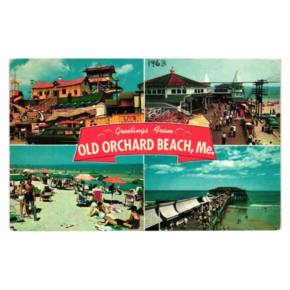Vintage 1963 Greetings Old Orchard Beach Maine Souvenir Postcard Stamped Lincoln - Picture 1 of 2